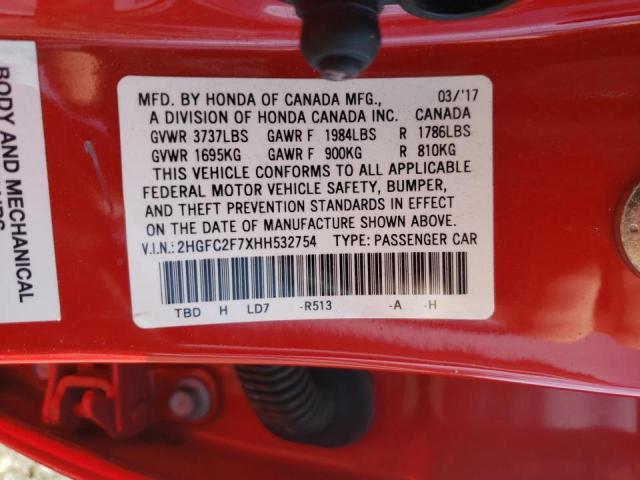 Photo 10 from auction – 2017 HONDA CIVIC EX with VIN 2HGFC2F7XHH532754