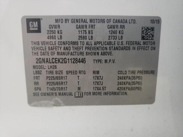 Photo 10 from auction – 2016 CHEVROLET EQUINOX LT with VIN 2GNALCEK2G1128446