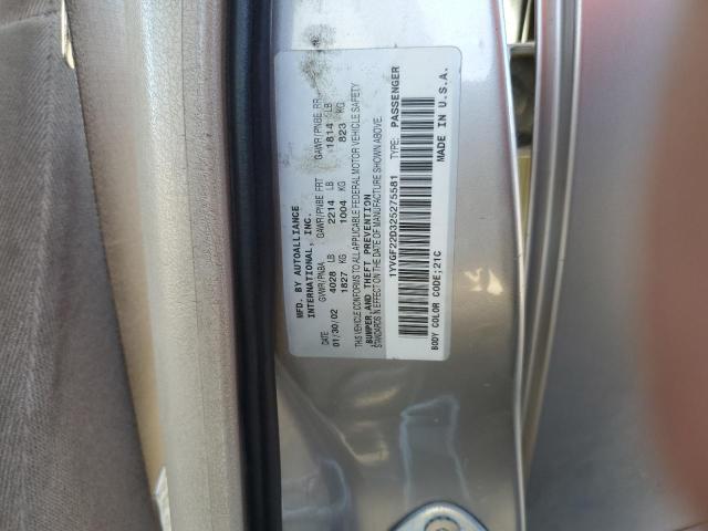 Photo 10 from auction – 2002 MAZDA 626 ES with VIN 1YVGF22D325275581