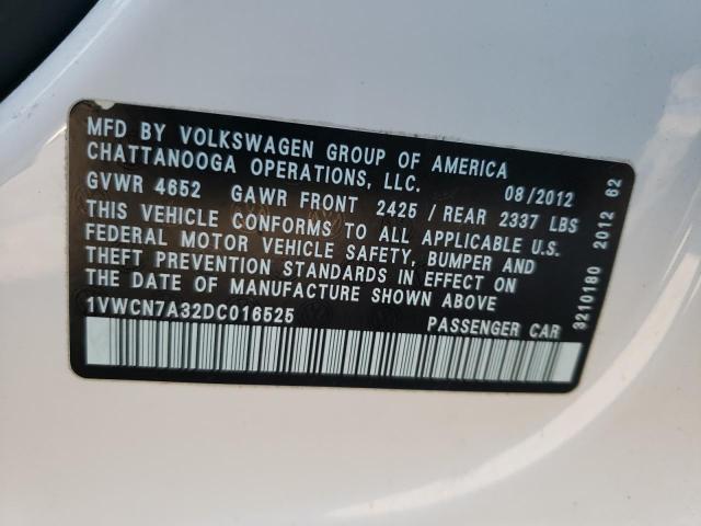 Photo 10 from auction – 2013 VOLKSWAGEN PASSAT SEL with VIN 1VWCN7A32DC016525