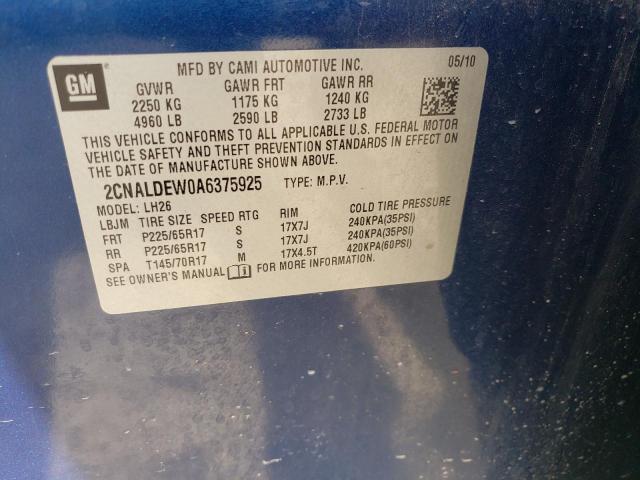 Photo 10 from auction – 2010 CHEVROLET EQUINOX LT with VIN 2CNALDEW0A6375925