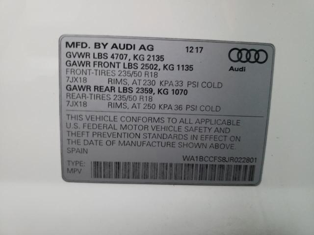 Photo 10 from auction – 2018 AUDI Q3 PREMIUM with VIN WA1BCCFS8JR022801