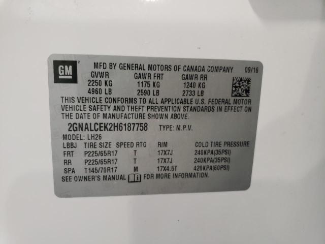 Photo 10 from auction – 2017 CHEVROLET EQUINOX LT with VIN 2GNALCEK2H6187758