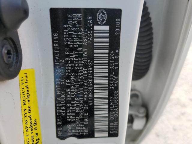 Photo 10 from auction – 2012 TOYOTA AVALON BAS with VIN 4T1BK3DB8CU449497