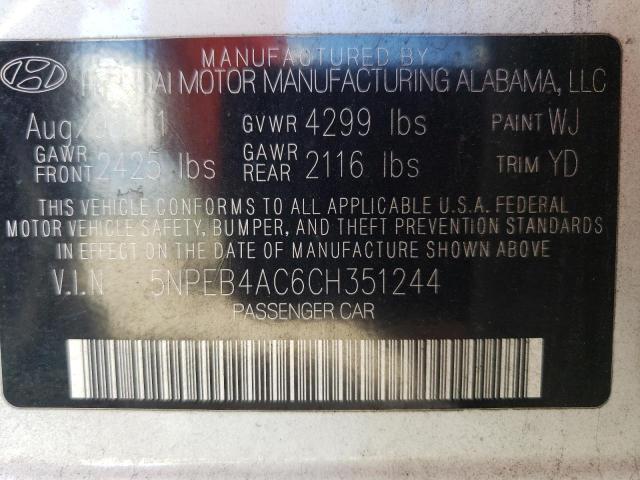 Photo 10 from auction – 2012 HYUNDAI SONATA GLS with VIN 5NPEB4AC6CH351244