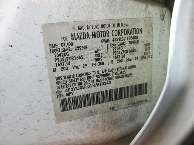 Photo 10 from auction – 2001 MAZDA TRIBUTE LX with VIN 4F2YU08101KM10243