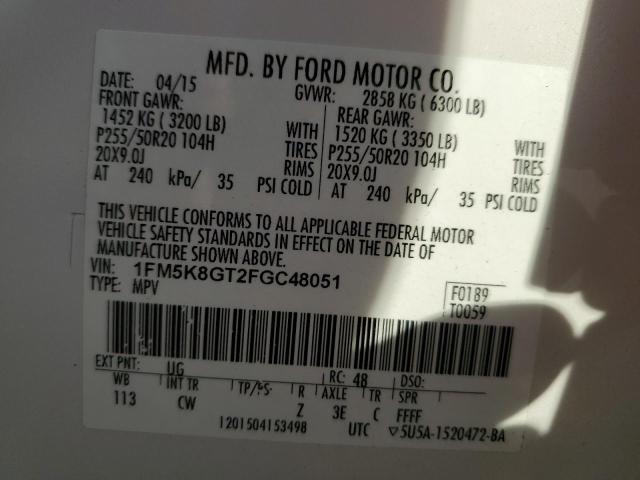 Photo 10 from auction – 2015 FORD EXPLORER S with VIN 1FM5K8GT2FGC48051