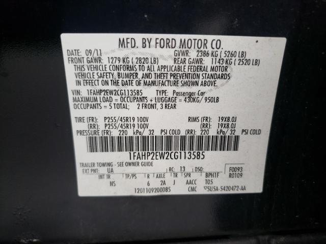 Photo 10 from auction – 2012 FORD TAURUS SEL with VIN 1FAHP2EW2CG113585