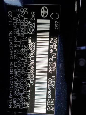 Photo 10 from auction – 2021 TOYOTA COROLLA LE with VIN JTDEPMAE3MJ158223