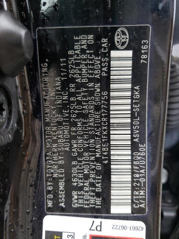 Photo 10 from auction – 2012 TOYOTA CAMRY BASE with VIN 4T4BF1FKXCR177756