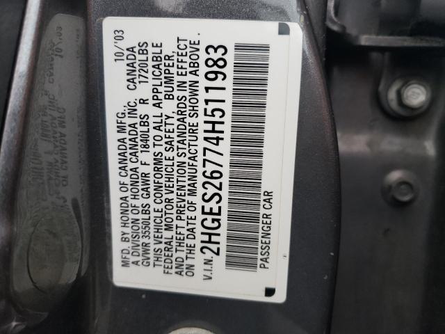 Photo 10 from auction – 2004 HONDA CIVIC EX with VIN 2HGES26774H511983