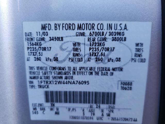 Photo 10 from auction – 2004 FORD F150 with VIN 1FTRX12W44NA76095