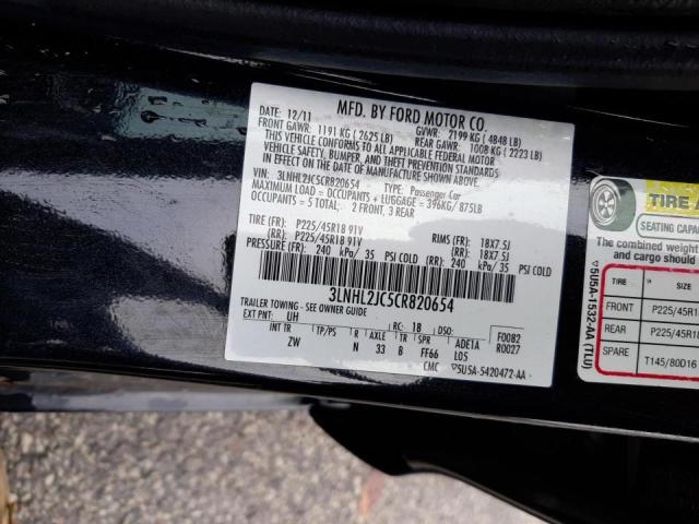 Photo 10 from auction – 2012 LINCOLN MKZ with VIN 3LNHL2JC5CR820654