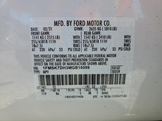 Photo 10 from auction – 2021 FORD EXPLORER X with VIN 1FMSK7DH3MGB16099
