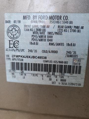 Photo 10 from auction – 2018 FORD EDGE SEL with VIN 2FMPK4J9XJBC48538