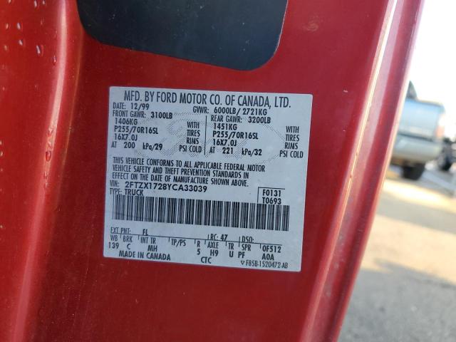 Photo 10 from auction – 2000 FORD F150 with VIN 2FTZX1728YCA33039