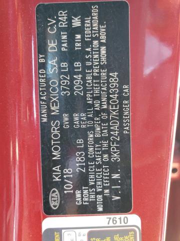 Photo 10 from auction – 2019 KIA FORTE FE with VIN 3KPF24AD7KE043984