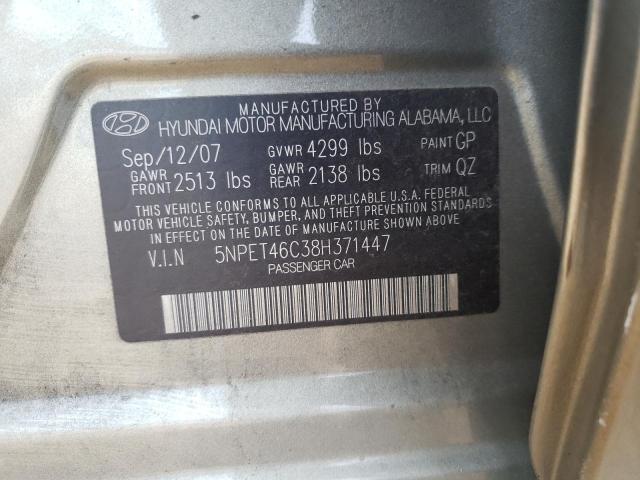 Photo 10 from auction – 2008 HYUNDAI SONATA GLS with VIN 5NPET46C38H371447