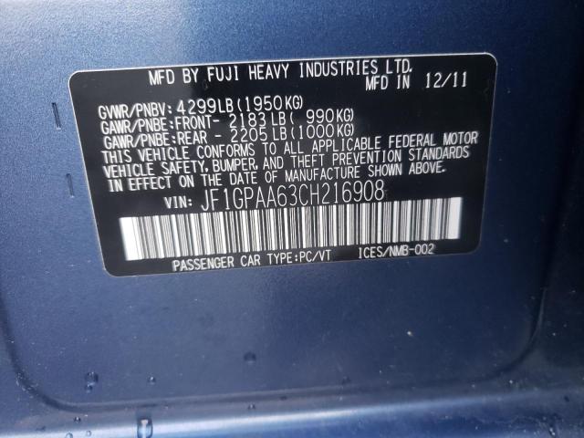 Photo 10 from auction – 2012 SUBARU IMPREZA with VIN JF1GPAA63CH216908