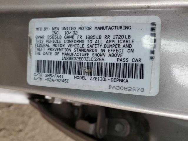 Photo 10 from auction – 2003 TOYOTA COROLLA CE with VIN 1NXBR32E03Z105266