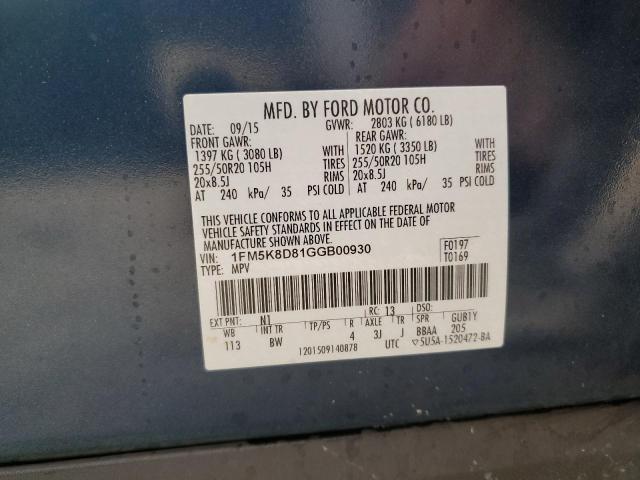 Photo 10 from auction – 2016 FORD EXPLORER X with VIN 1FM5K8D81GGB00930