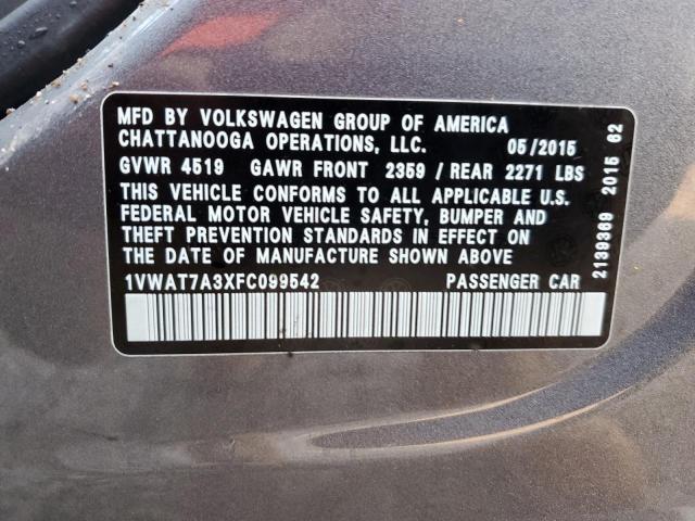 Photo 10 from auction – 2015 VOLKSWAGEN PASSAT S with VIN 1VWAT7A3XFC099542