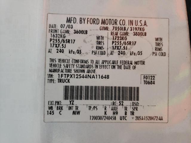 Photo 10 from auction – 2004 FORD F150 with VIN 1FTPX12544NA11648