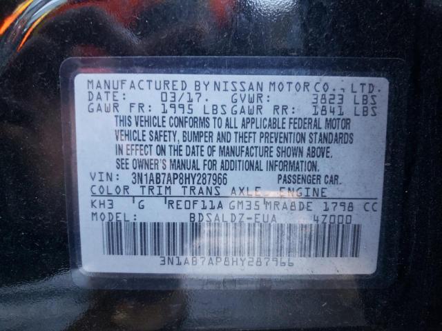 Photo 10 from auction – 2017 NISSAN SENTRA with VIN 3N1AB7AP8HY287966