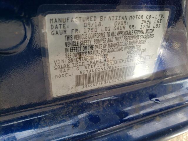 Photo 10 from auction – 2019 NISSAN VERSA S with VIN 3N1CN7AP3KL819189