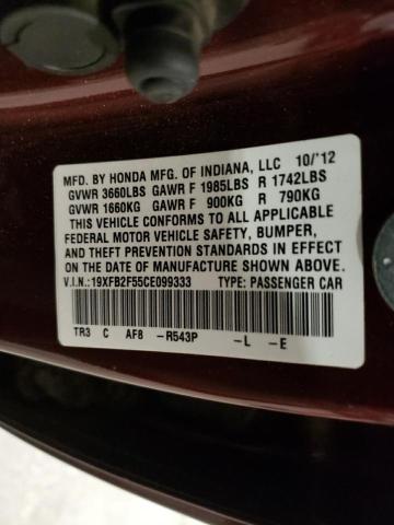 Photo 10 from auction – 2012 HONDA CIVIC LX with VIN 19XFB2F55CE099333