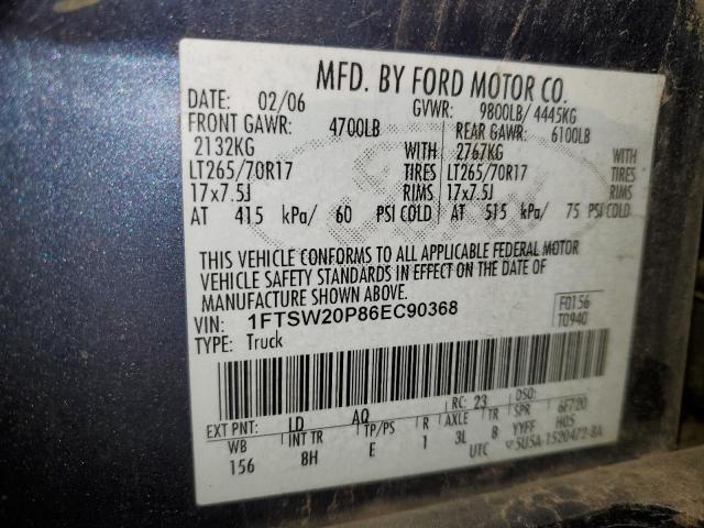 Photo 10 from auction – 2006 FORD F250 SUPER with VIN 1FTSW20P86EC90368