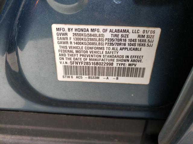 Photo 10 from auction – 2006 HONDA PILOT EX with VIN 5FNYF28516B022998