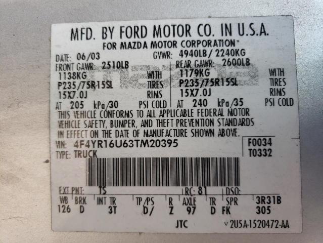 Photo 10 from auction – 2003 MAZDA B3000 CAB with VIN 4F4YR16U63TM20395