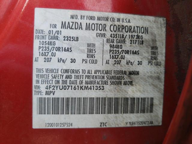 Photo 10 from auction – 2001 MAZDA TRIBUTE DX with VIN 4F2YU07161KM41353
