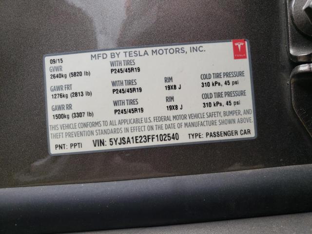 Photo 10 from auction – 2015 TESLA MODEL S with VIN 5YJSA1E23FF102540