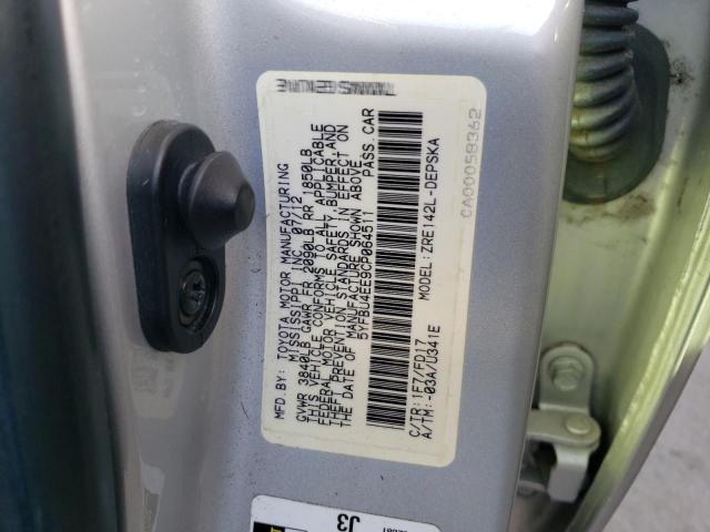 Photo 10 from auction – 2012 TOYOTA COROLLA BA with VIN 5YFBU4EE9CP064511