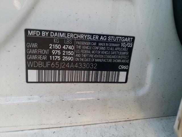 Photo 10 from auction – 2004 MERCEDES-BENZ E 320 with VIN WDBUF65J24A433032