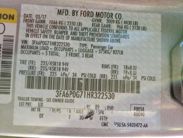 Photo 10 from auction – 2017 FORD FUSION S with VIN 3FA6P0G71HR322530
