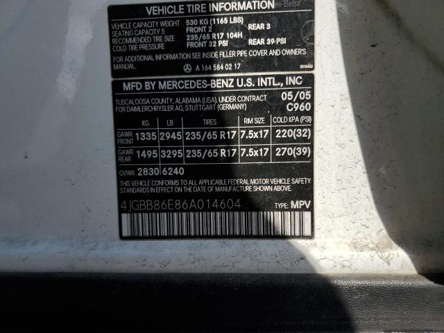Photo 10 from auction – 2006 MERCEDES-BENZ ML 350 with VIN 4JGBB86E86A014604
