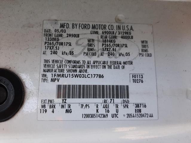 Photo 10 from auction – 2003 FORD EXPEDITION with VIN 1FMRU15W03LC17786