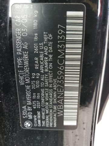 Photo 10 from auction – 2006 BMW 5 SERIES with VIN WBANE73596CM31397