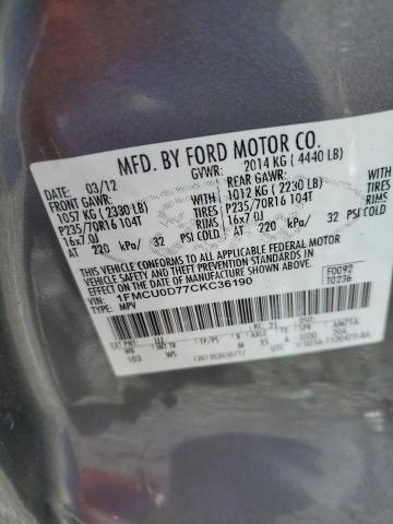 Foto 10 de la subasta – 2012 FORD ESCAPE XLT con VIN 1FMCU0D77CKC36190