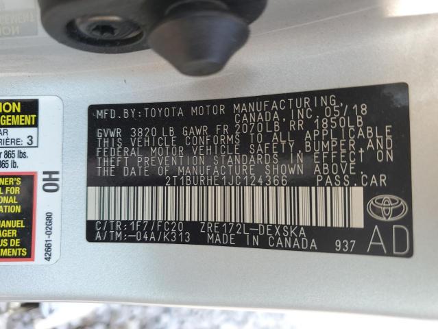 Photo 10 from auction – 2018 TOYOTA COROLLA L with VIN 2T1BURHE1JC124366