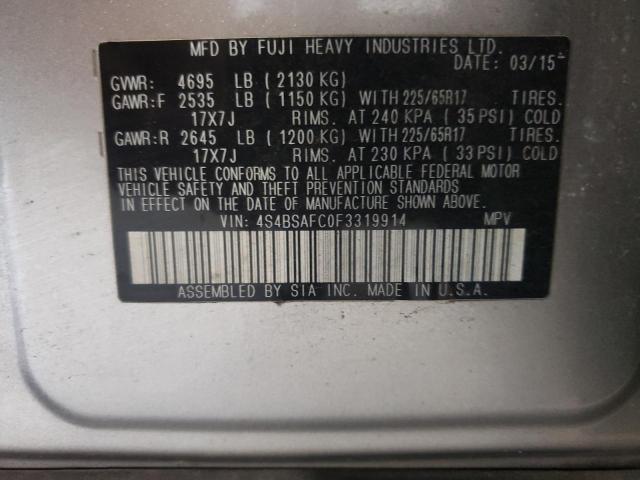 Photo 10 from auction – 2015 SUBARU OUTBACK 2. with VIN 4S4BSAFC0F3319914