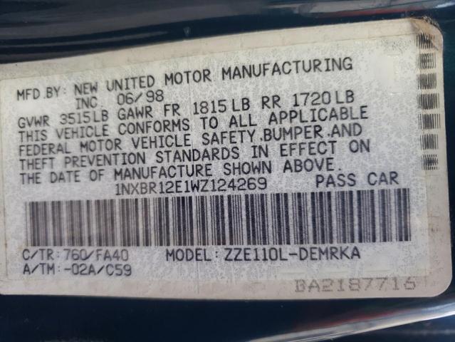 Photo 10 from auction – 1998 TOYOTA COROLLA VE with VIN 1NXBR12E1WZ124269