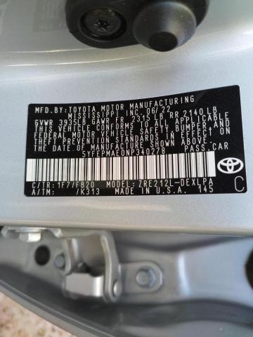 Photo 10 from auction – 2022 TOYOTA COROLLA LE with VIN 5YFEPMAE0NP340278