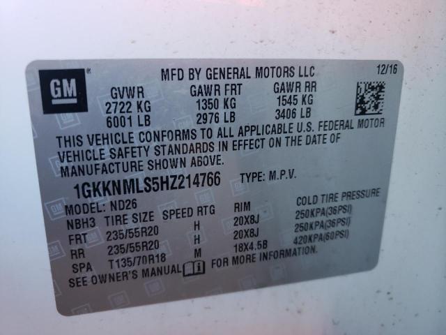 Photo 10 from auction – 2017 GMC ACADIA SLT with VIN 1GKKNMLS5HZ214766