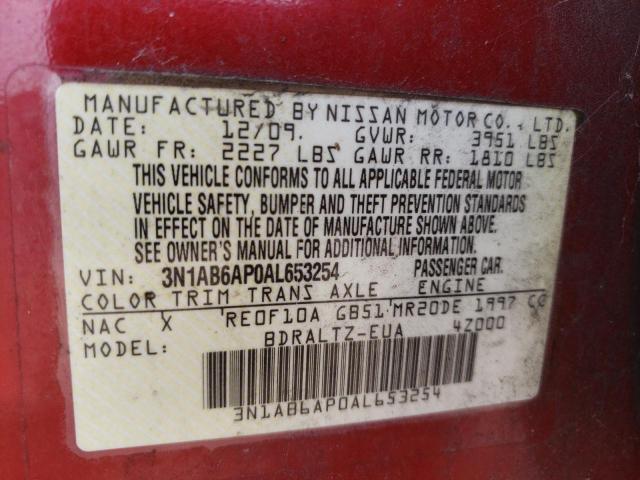 Photo 10 from auction – 2010 NISSAN SENTRA with VIN 3N1AB6AP0AL653254