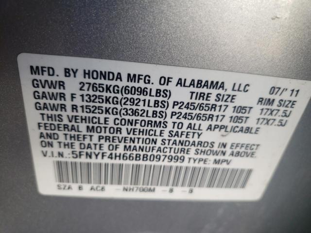 Photo 10 from auction – 2011 HONDA PILOT EXL with VIN 5FNYF4H66BB097999