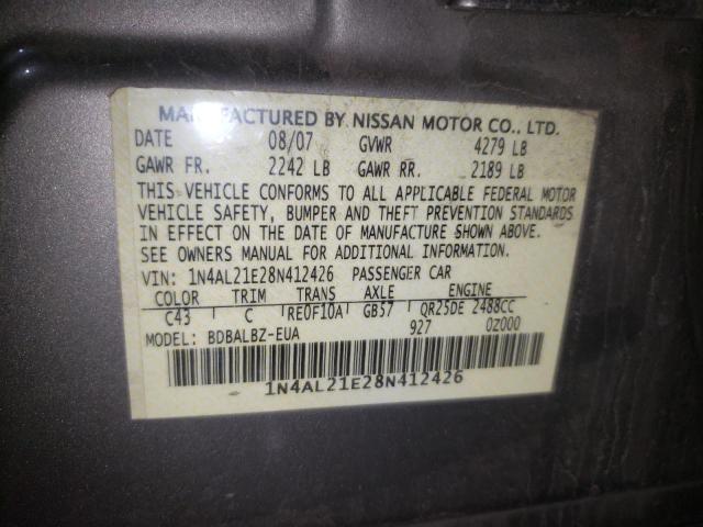 Photo 10 from auction – 2008 NISSAN ALTIMA 2.5 with VIN 1N4AL21E28N412426